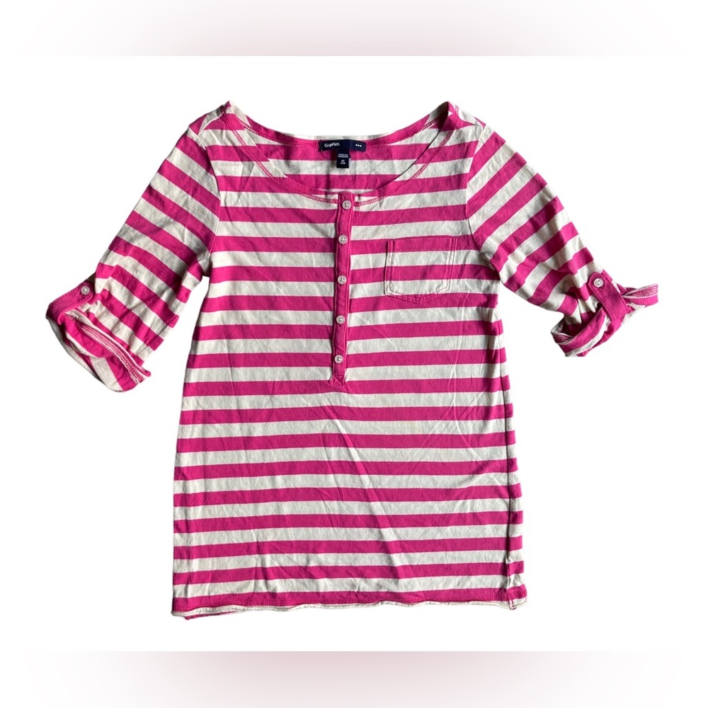 Gap 100% Cotton Pink Stripped Girls Size M Shirt 3/4 Sleeve